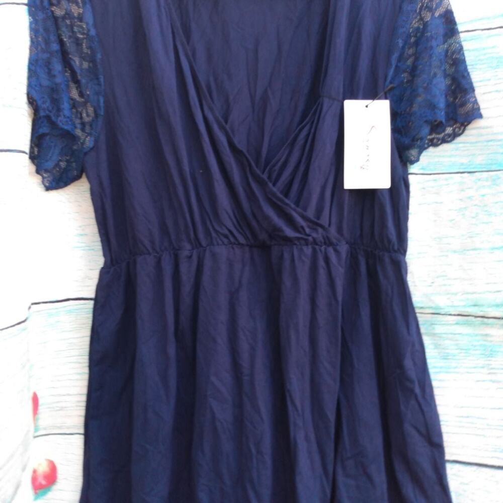 Navy Blue Shirt , Lace Sleeves, NWT, XL
